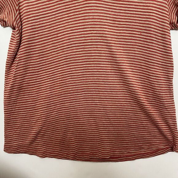 Orvis M Red Striped 100% Linen T-shirt Jersey Knit Split Neck Short Sleeves - Picture 4 of 10